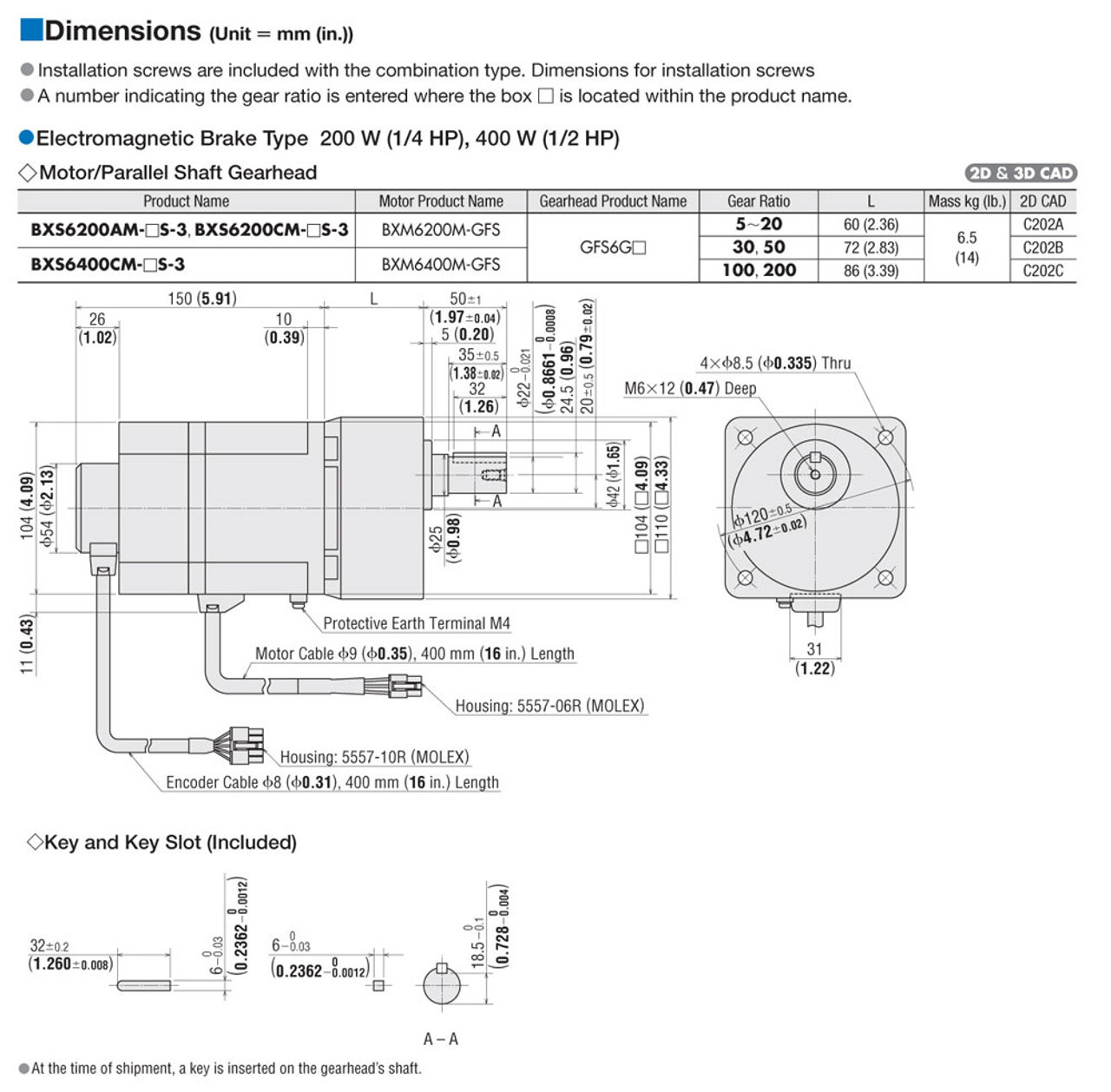 BXS6200CM-100S - Dimensions