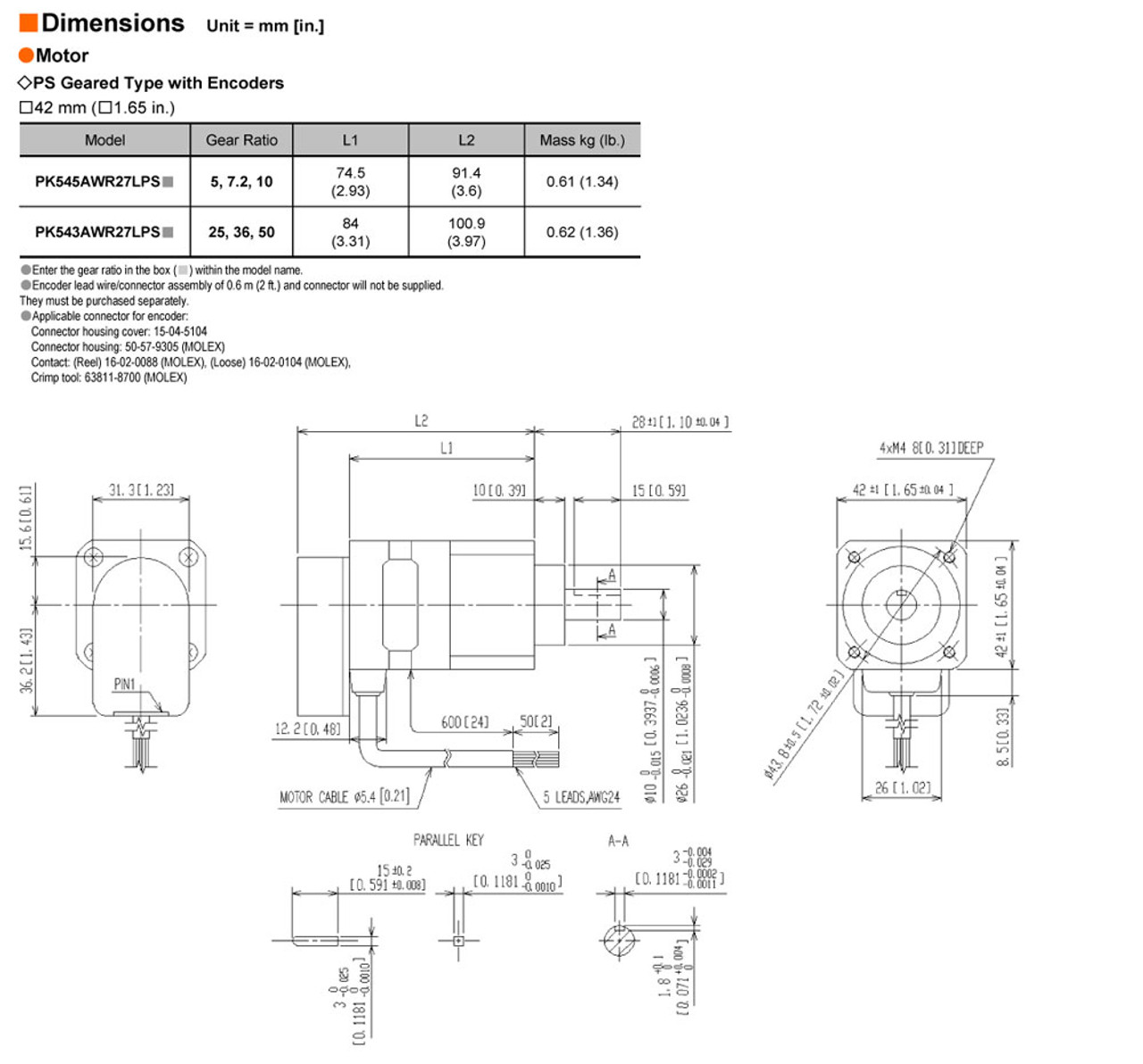 PK543AWR27LPS25 - Dimensions