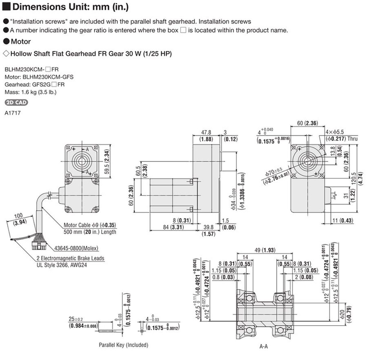 BLHM230KCM-20FR / BLH2D30-KD - Dimensions