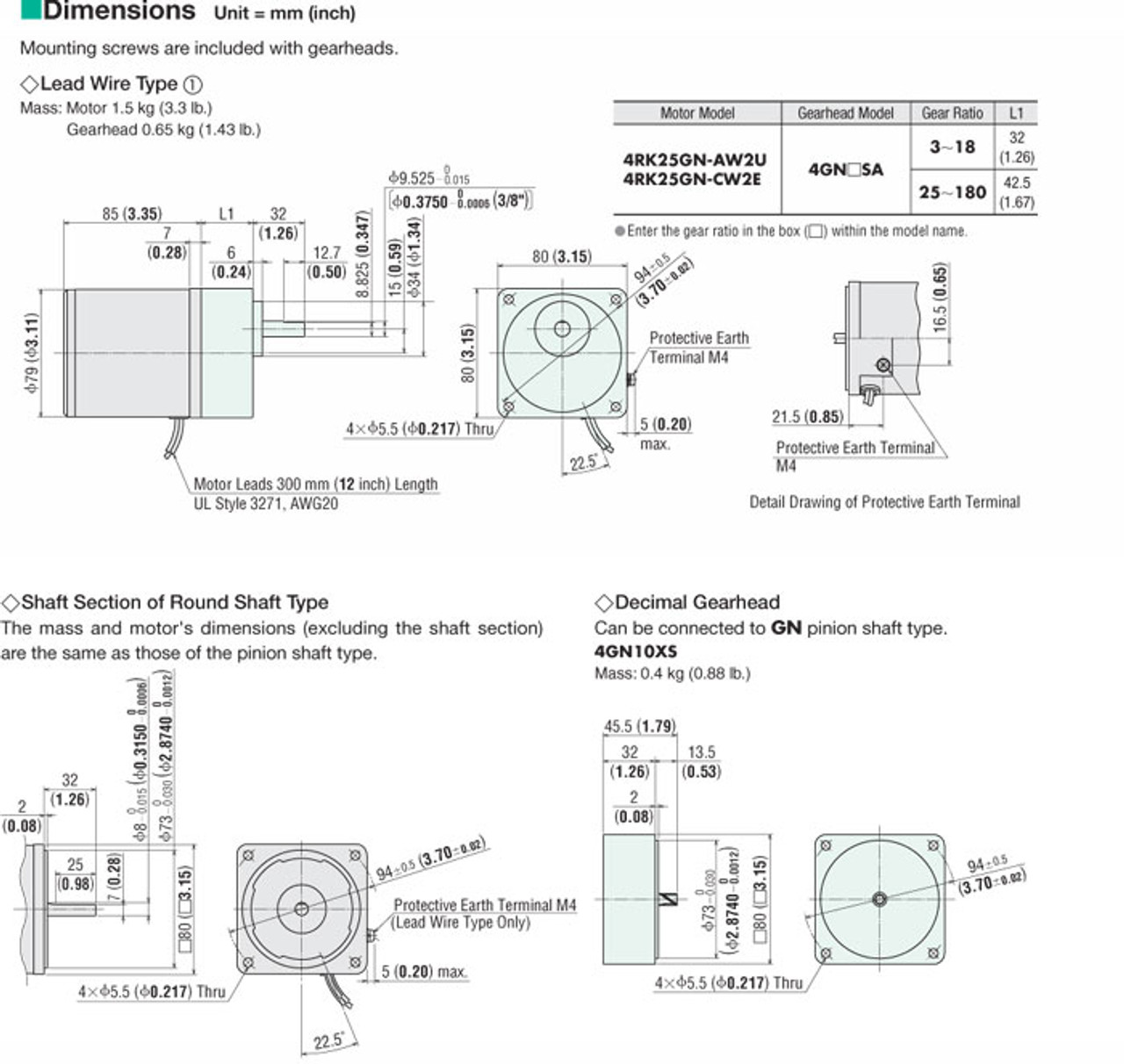 4RK25GN-AW2U / 4GN5SA - Dimensions