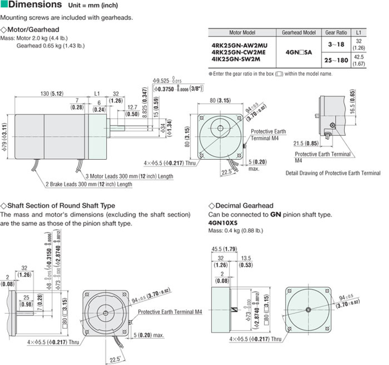 4RK25GN-AW2MU / 4GN3.6SA - Dimensions