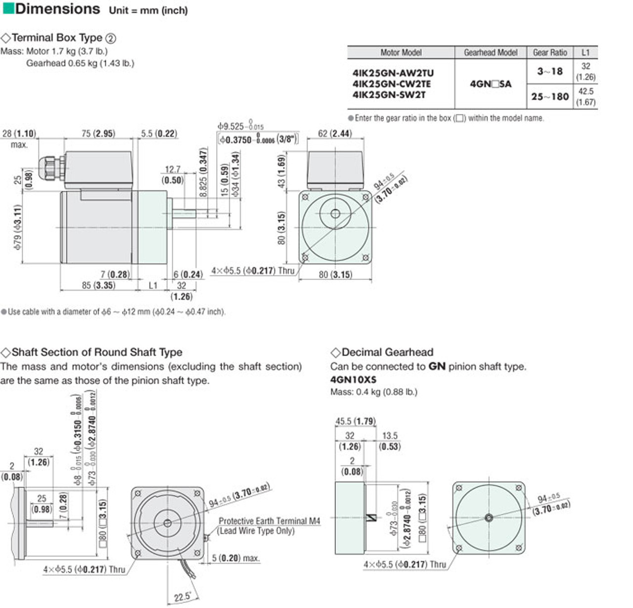 4IK25GN-AW2TU / 4GN25SA - Dimensions