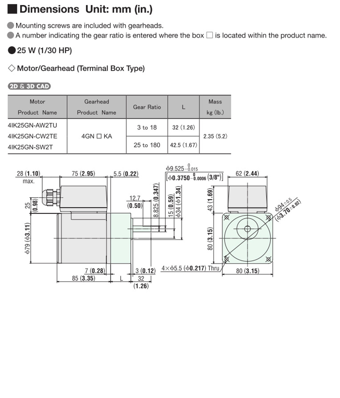 4IK25GN-AW2TU / 4GN100KA - Dimensions