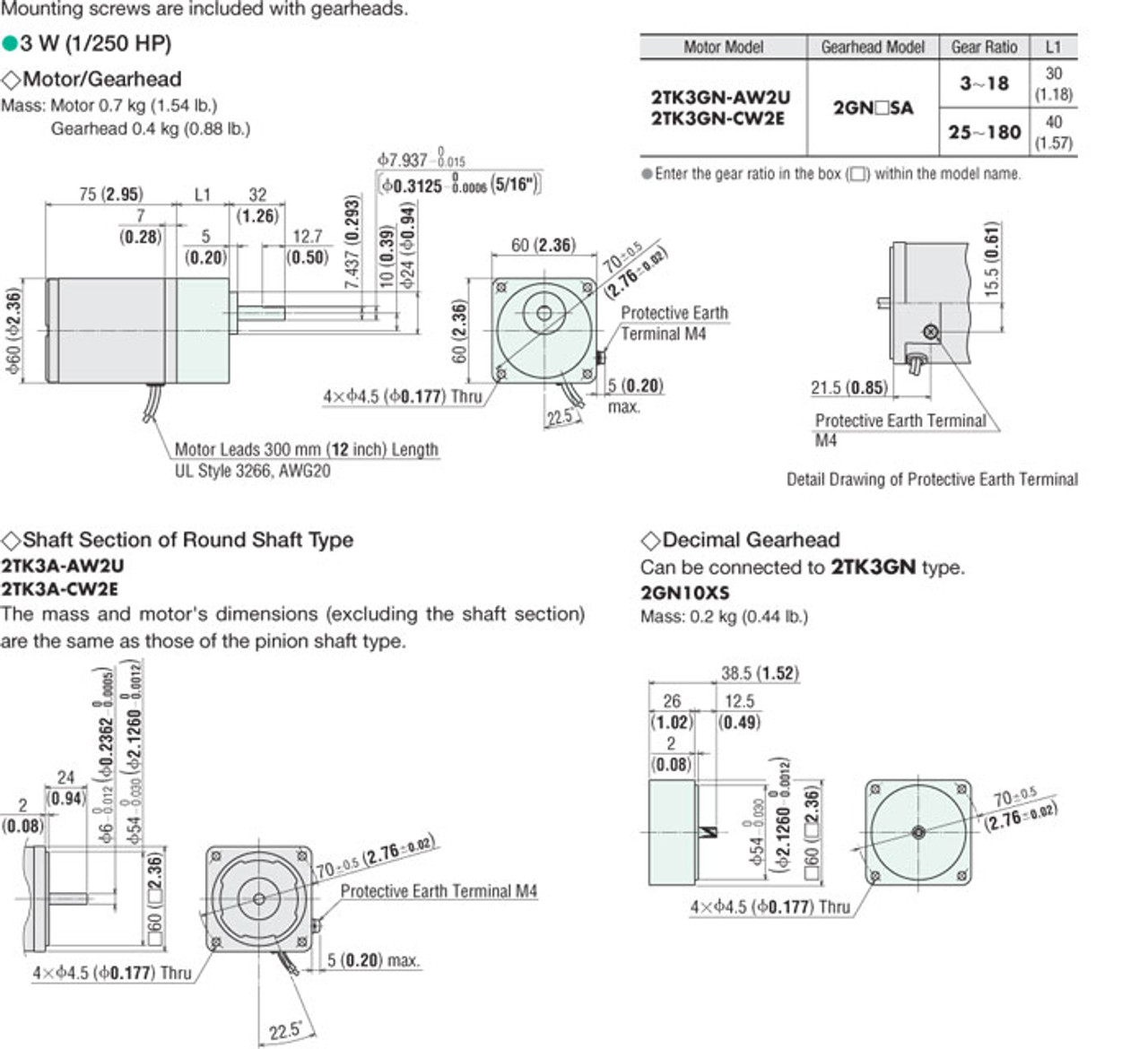 2TK3GN-AW2U / 2GN3.6SA - Dimensions