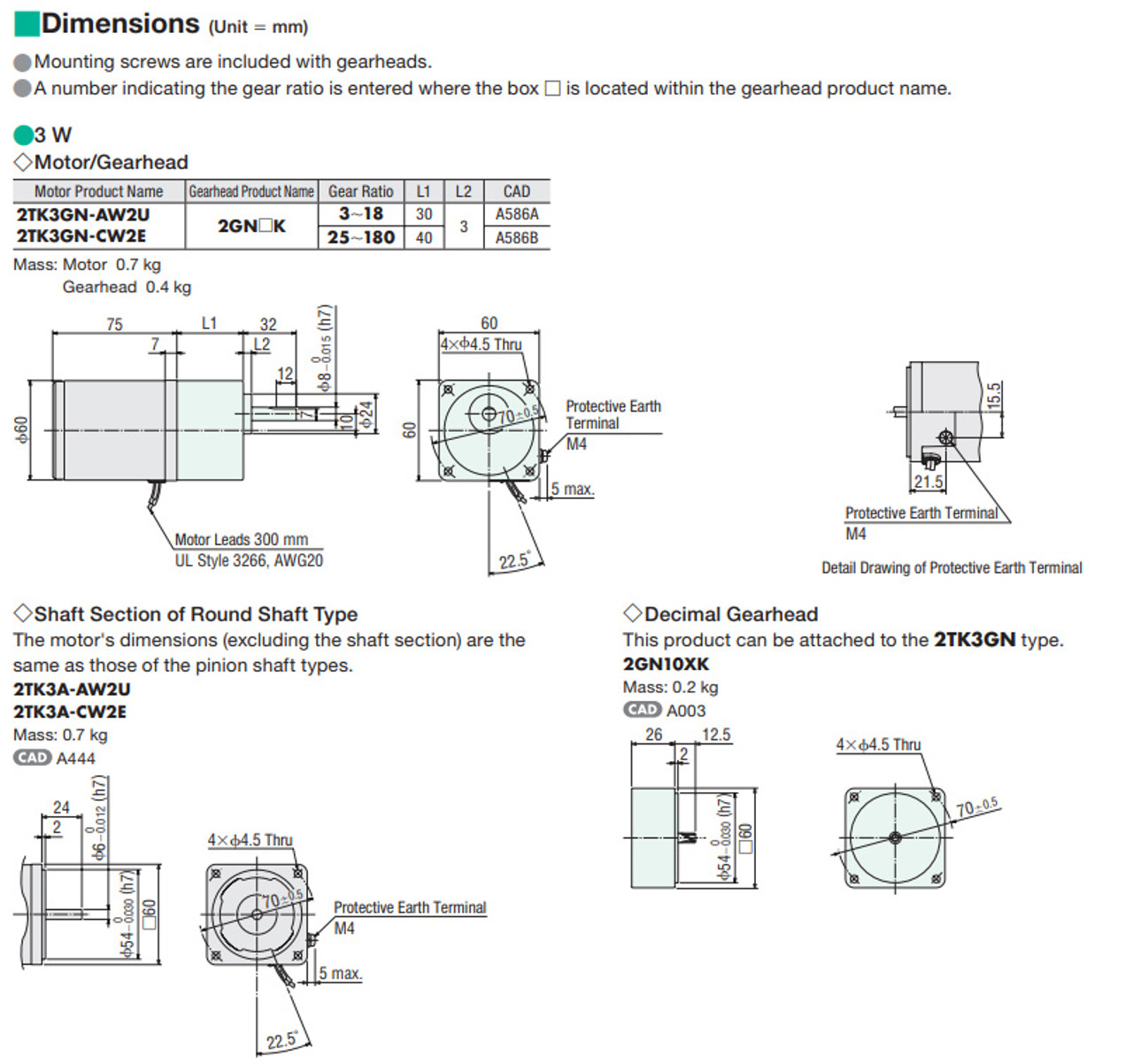 2TK3GN-CW2E / 2GN7.5K - Dimensions