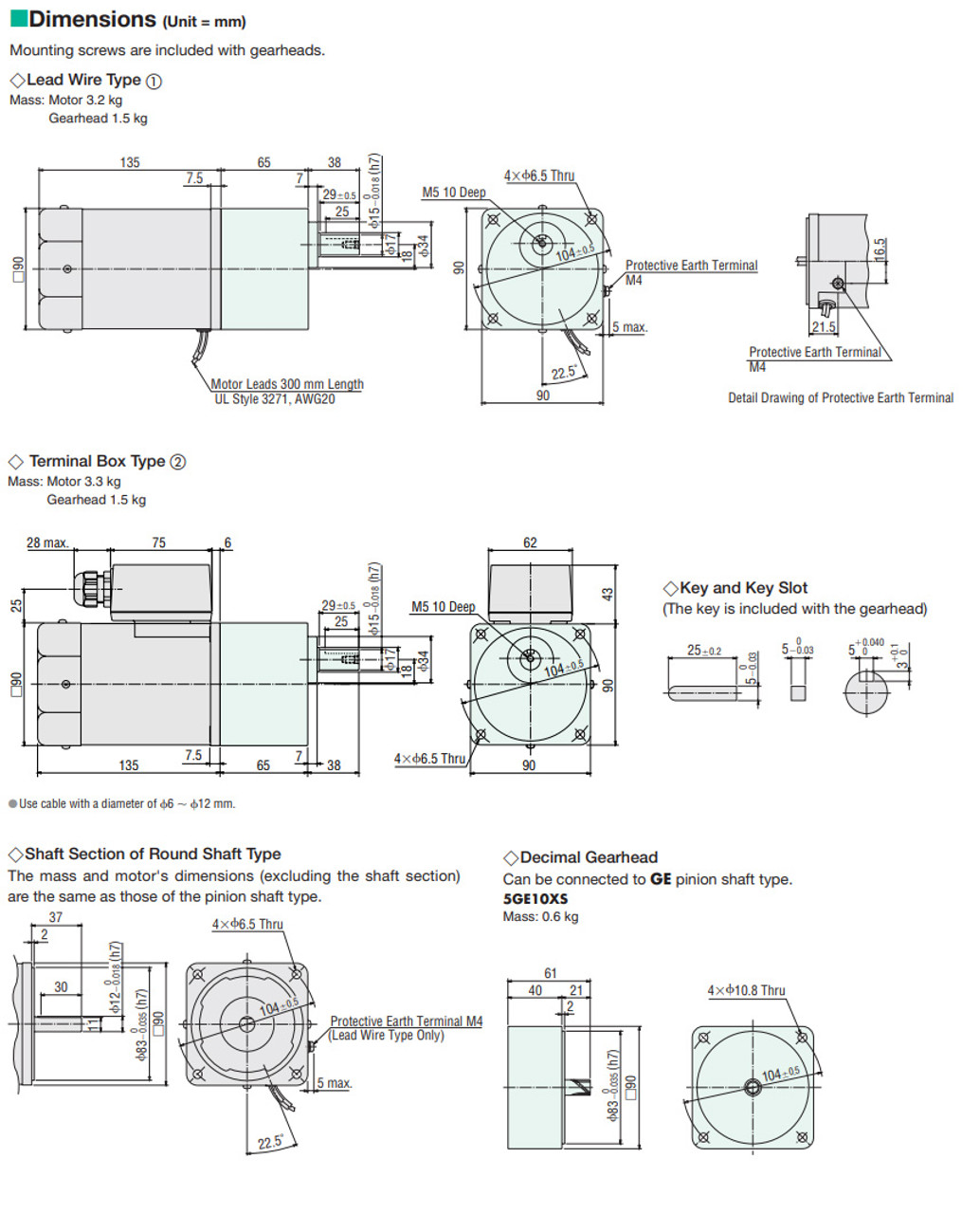 5IK90GE-AW2U / 5GE3.6S - Dimensions