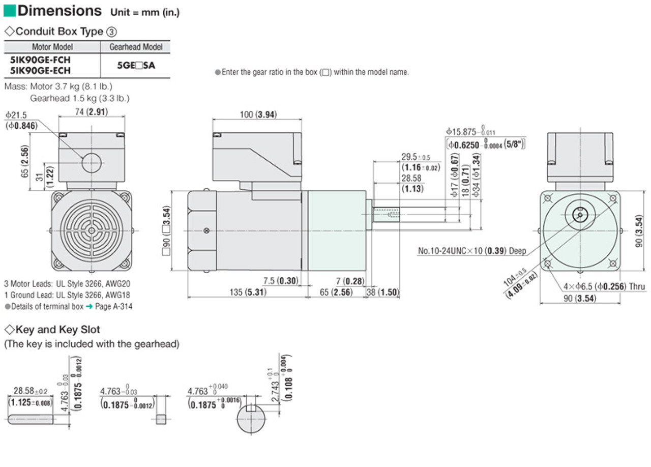 5IK90GE-ECH / 5GE3.6SA - Dimensions