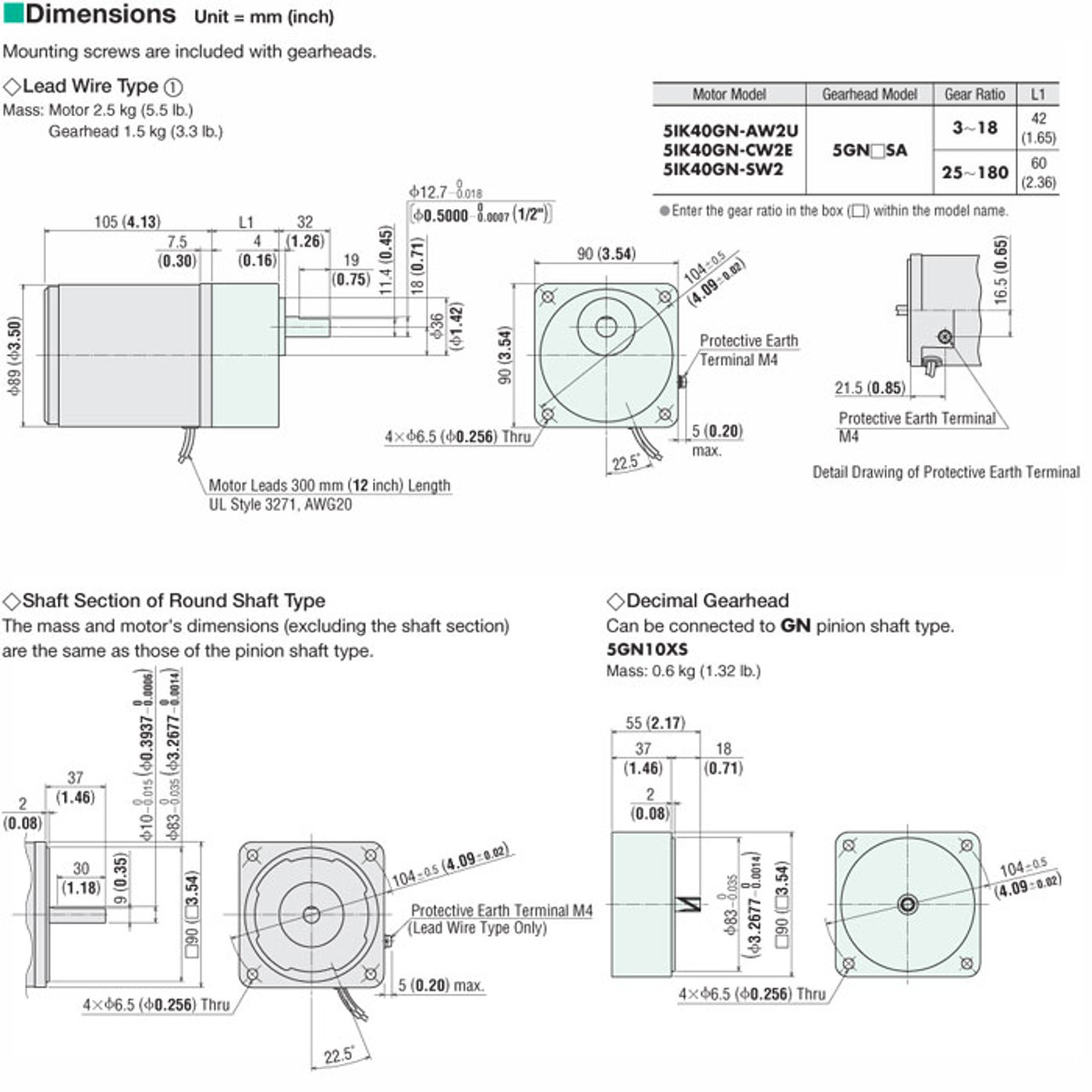 5IK40GN-AW2U / 5GN7.5SA - Dimensions