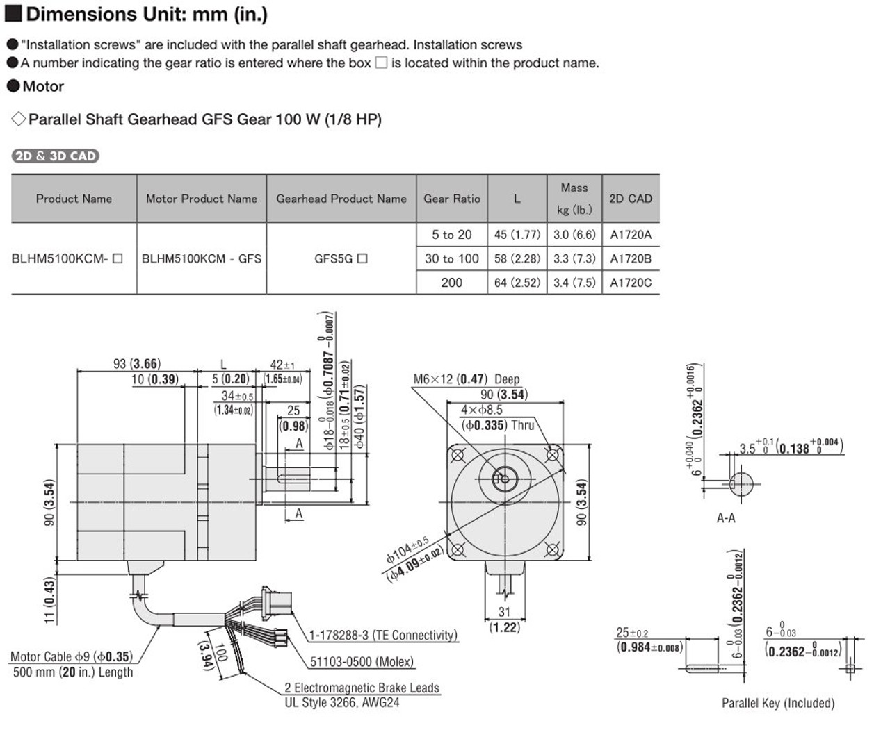 BLHM5100KCM-20 / BLHD100K - Dimensions