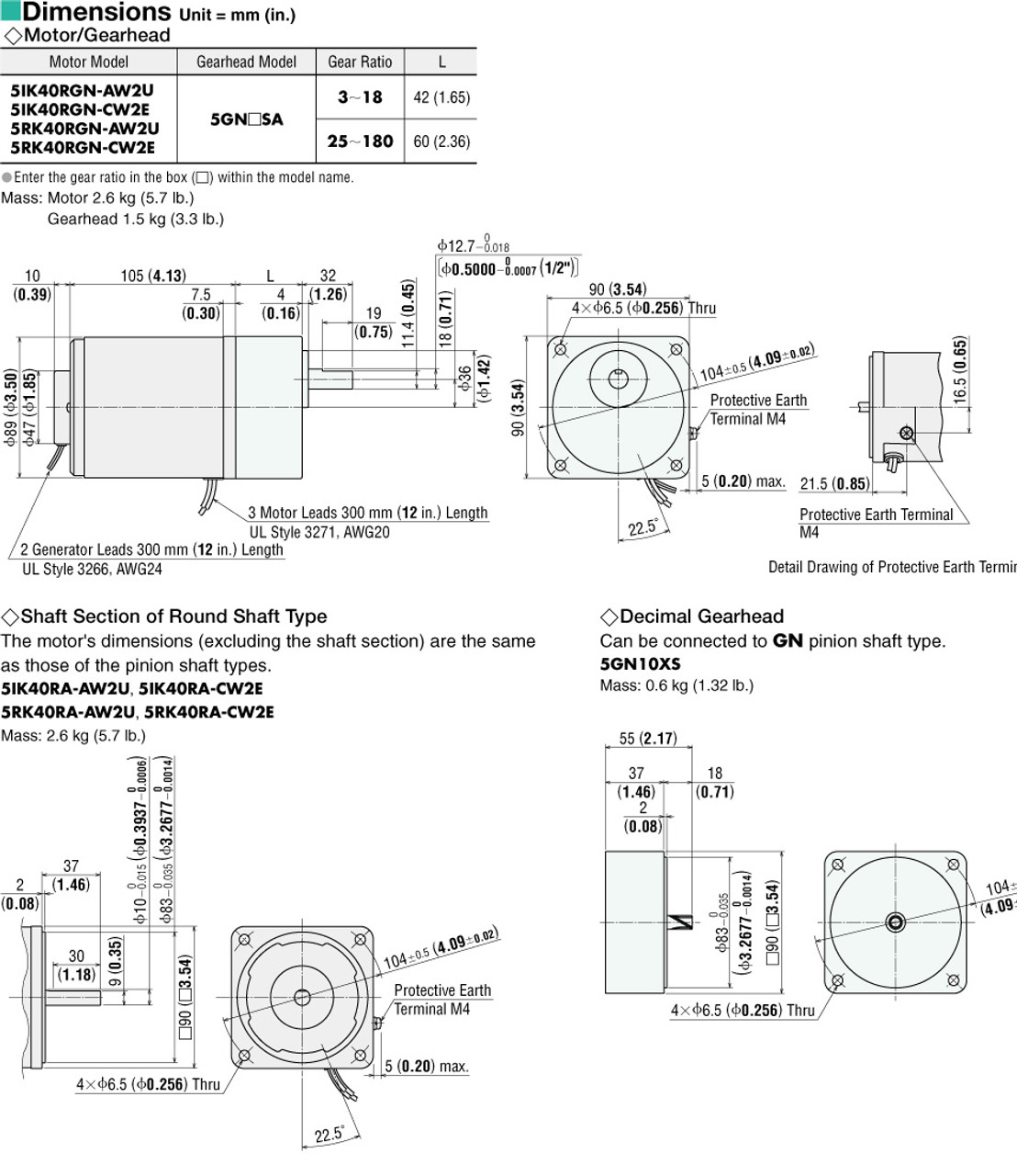 5IK40RGN-AW2U / 5GN3SA - Dimensions