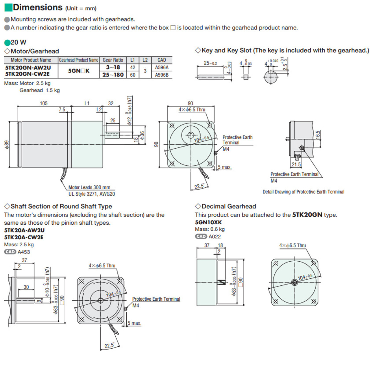 5TK20GN-AW2U / 5GN3K - Dimensions