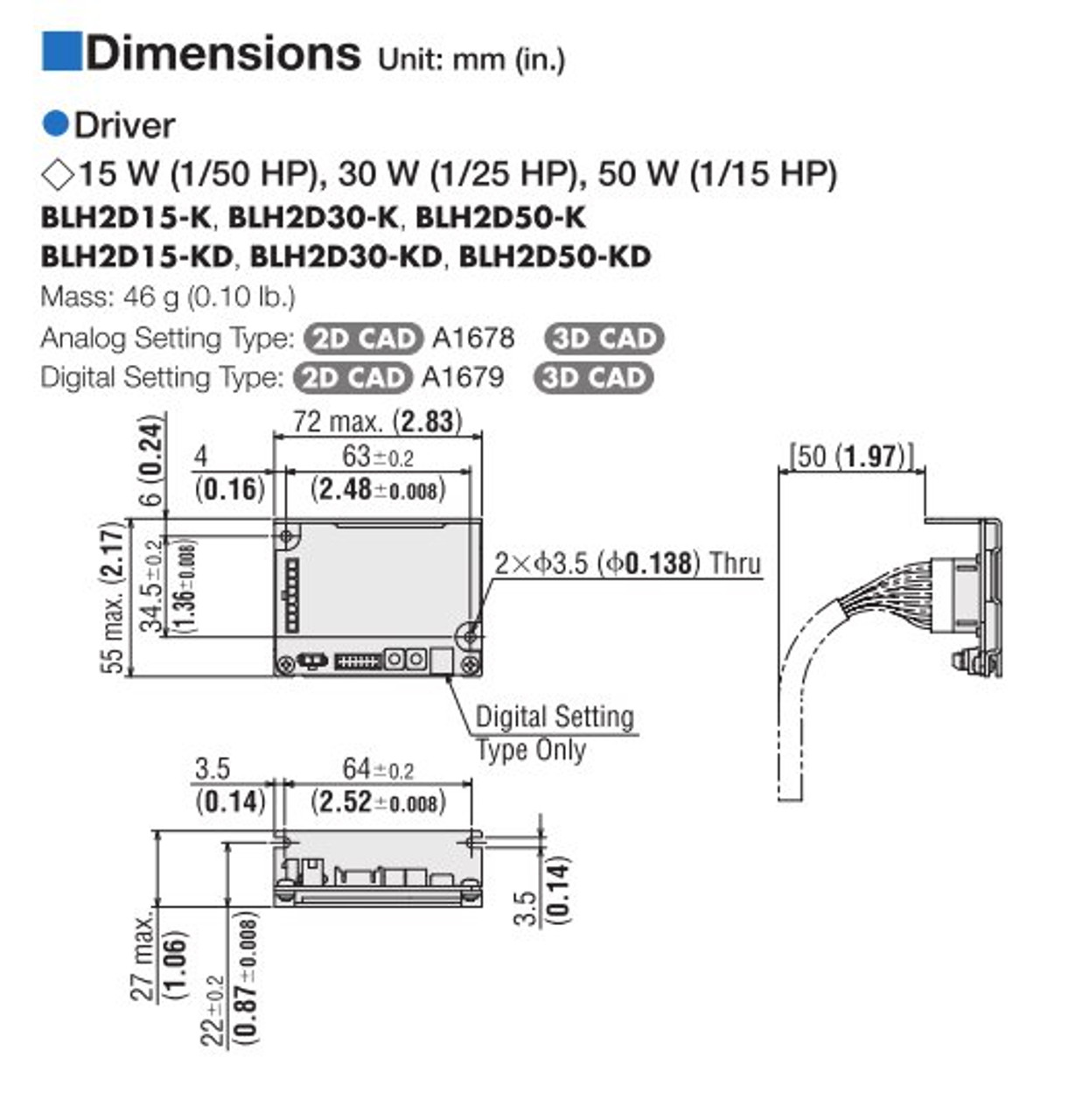 BLHM015K-10 / BLH2D15-K - Dimensions