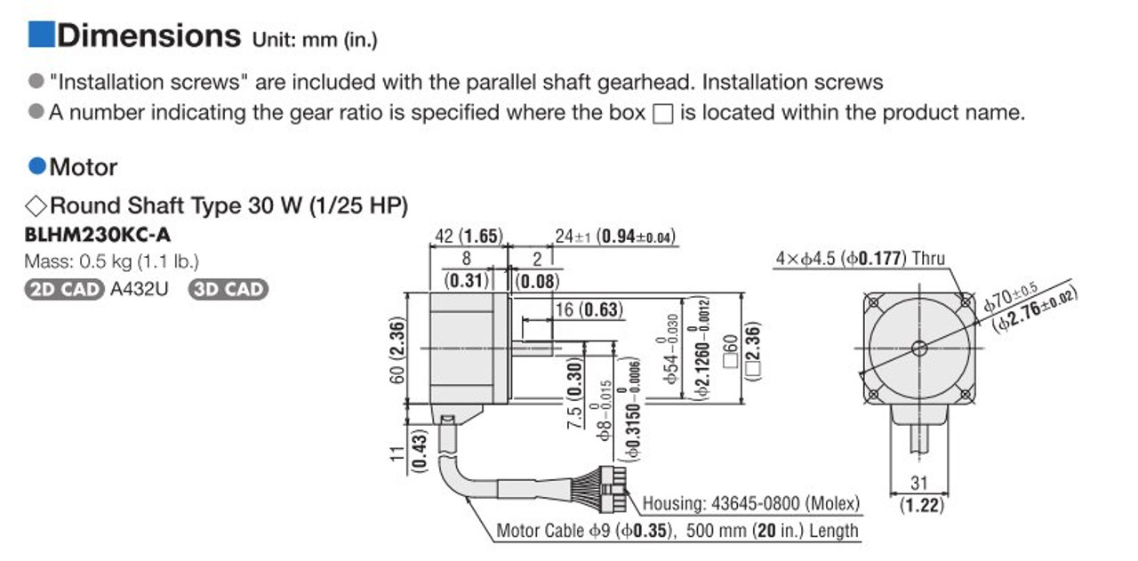 BLHM230KC-A / BLH2D30-K - Dimensions