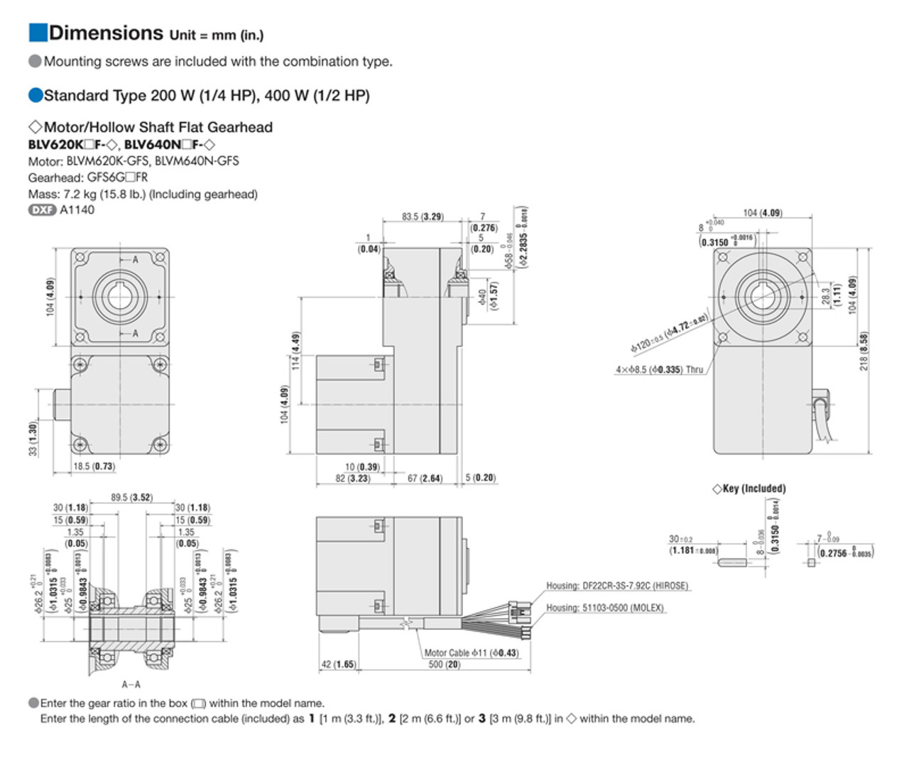 BLVM640N-GFS / GFS6G10FR - Dimensions