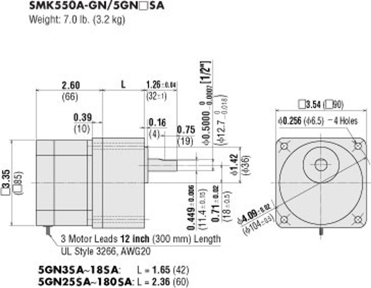 SMK550A-GN / 5GN3.6SA - Dimensions