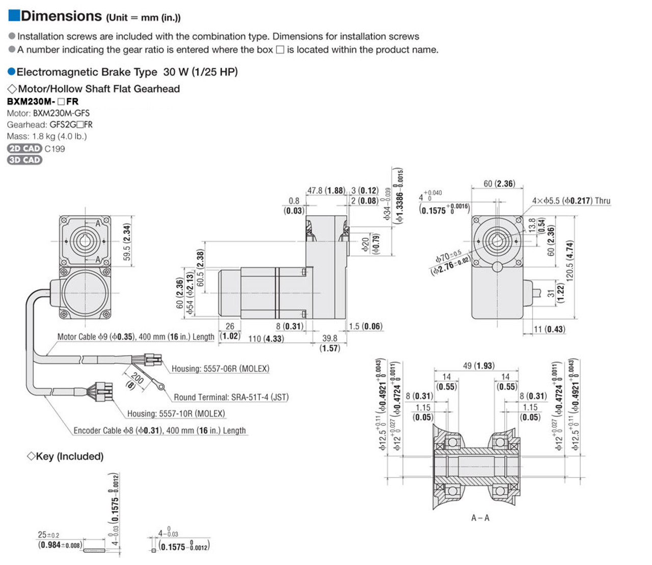 BXM230M-5FR / BXSD30-A2 - Dimensions