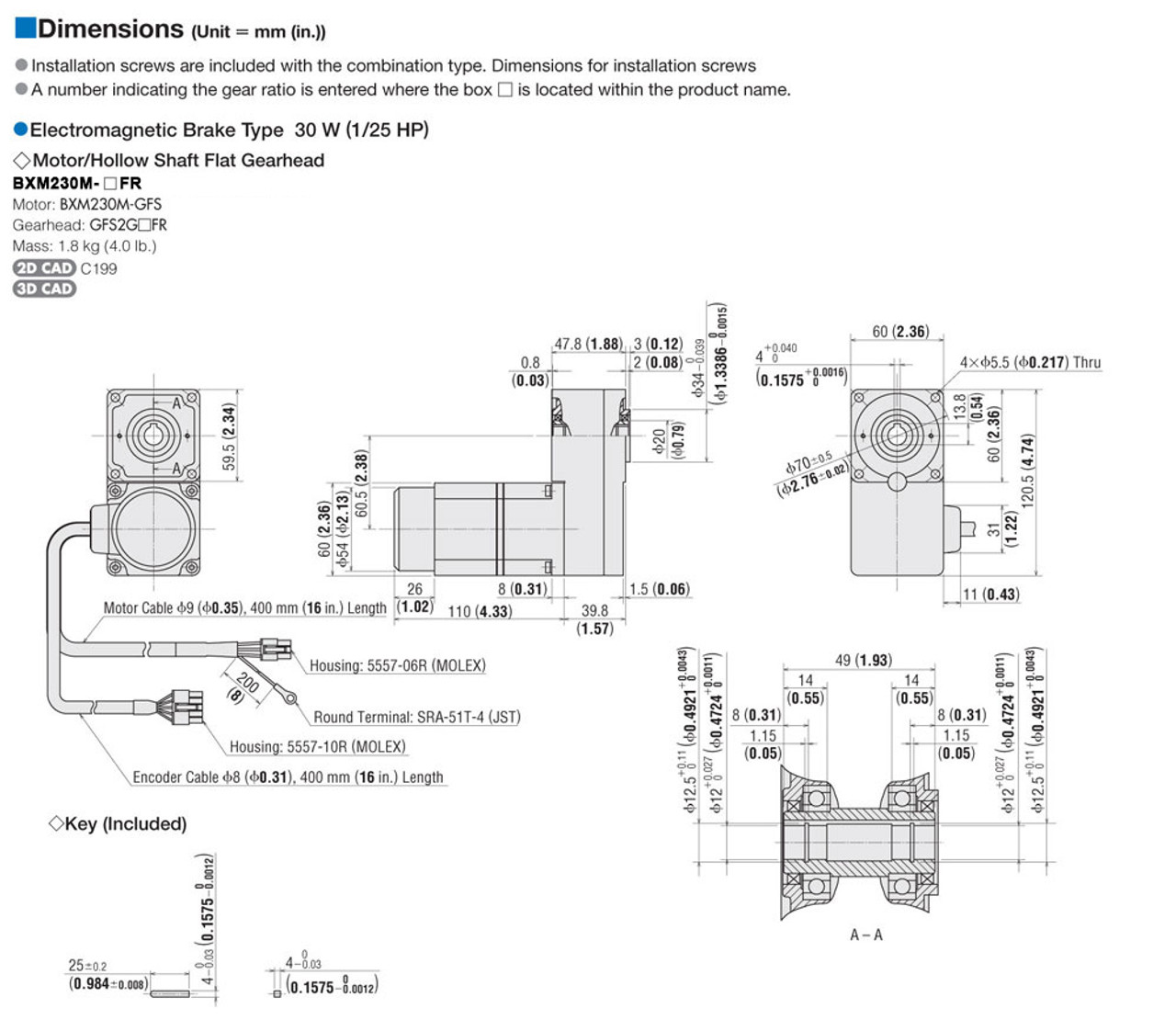 BXM230M-50FR / BXSD30-C2 - Dimensions