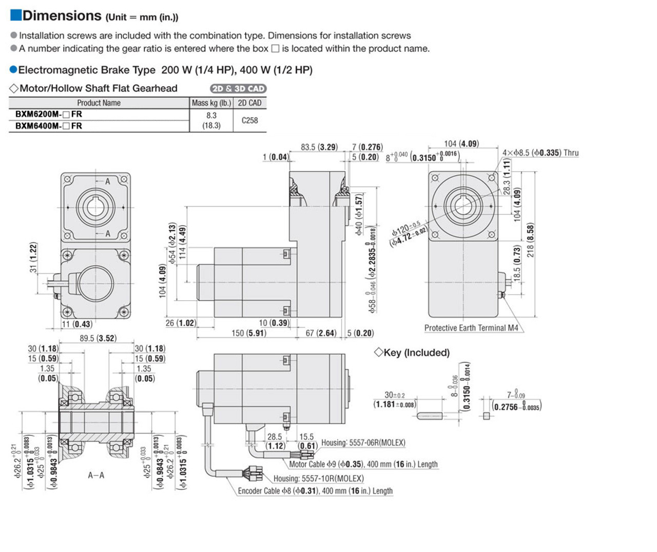 BXM6200M-50FR / BXSD200-A2 - Dimensions