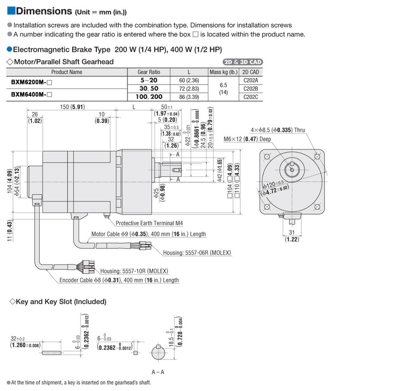 BXM6400M-100 / BXSD400-C2 - Dimensions