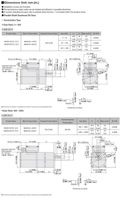 5IK40VES3T2-250S - Dimensions