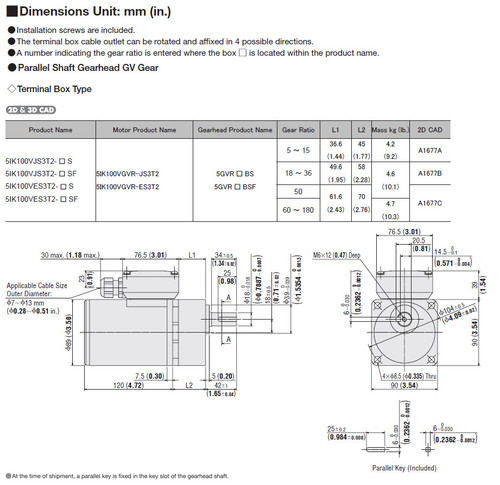 5IK100VES3T2-5S - Dimensions