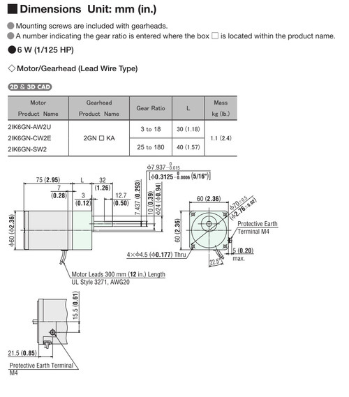 2IK6GN-AW2U / 2GN90KA - Dimensions