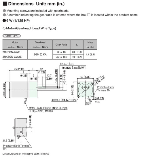 2RK6GN-CW2E / 2GN12.5KA - Dimensions