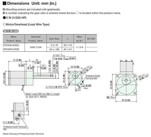 2TK3GN-AW2U / 2GN180KA - Dimensions