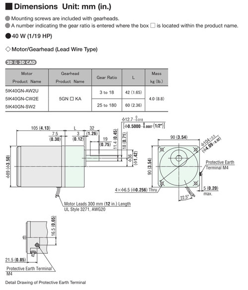 5IK40GN-AW2U / 5GN5KA - Dimensions