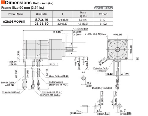 AZM98MC-PS36 - Dimensions