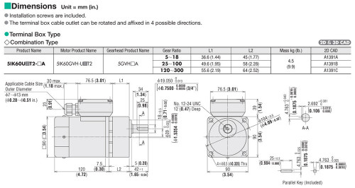 5IK60UAT2-100A - Dimensions