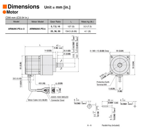 ARM98AK-PS50 - Dimensions