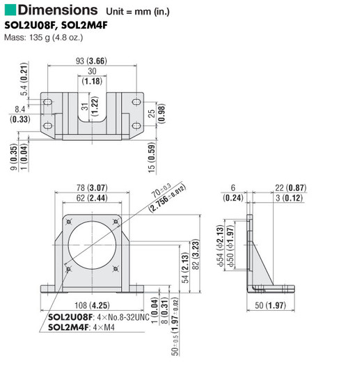 SOL2U08F - Dimensions