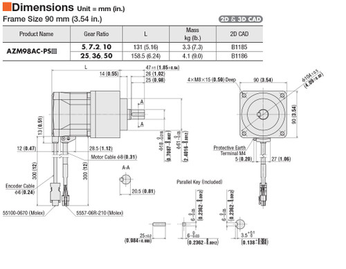 AZM98AC-PS10 - Dimensions