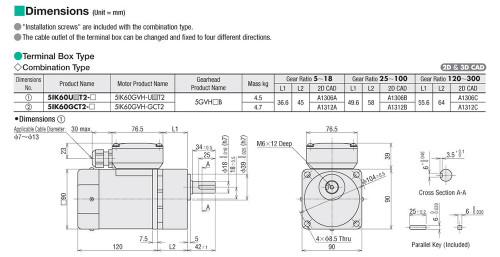 5IK60UCT2-250 - Dimensions