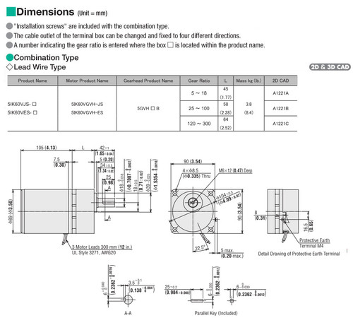 5IK60VES-180 - Dimensions