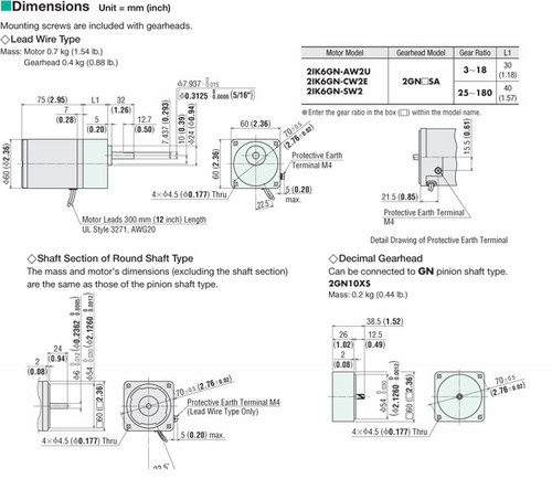 2IK6GN-AW2U / 2GN7.5SA - Dimensions