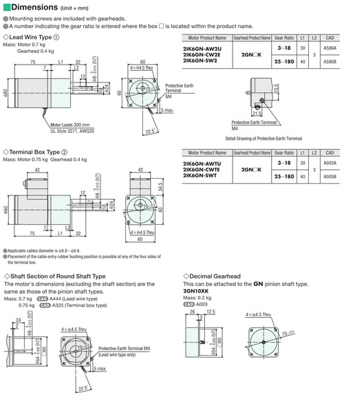 2IK6GN-CW2E / 2GN7.5K - Dimensions