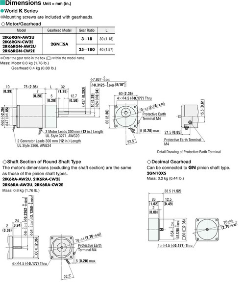 2IK6RGN-AW2U / 2GN5SA - Dimensions