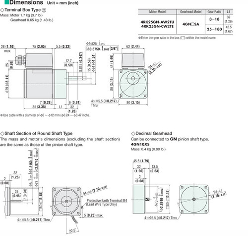 4RK25GN-AW2TU / 4GN9SA - Dimensions