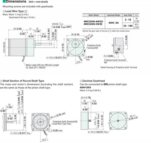 4RK25GN-AW2U / 4GN3SA - Dimensions