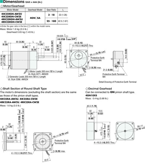 4RK25RGN-AW2U / 4GN3.6SA - Dimensions