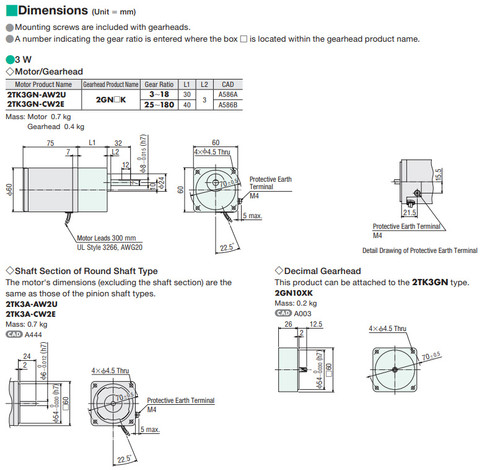 2TK3GN-AW2U / 2GN3.6K - Dimensions