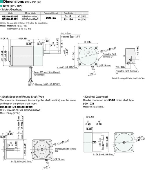 USM540-401W2 / 5GN12.5SA - Dimensions