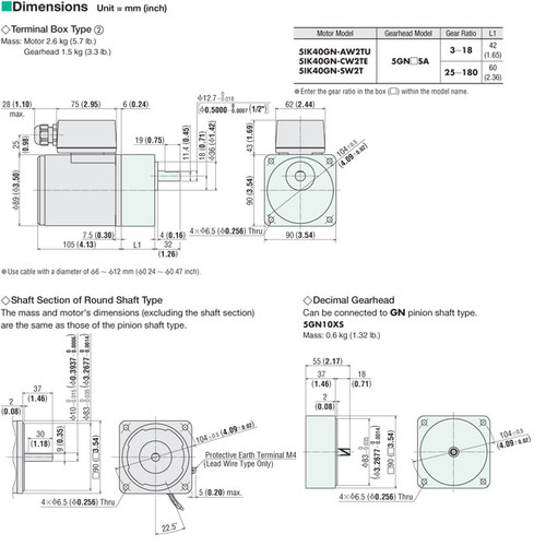 5IK40GN-AW2TU / 5GN5SA - Dimensions