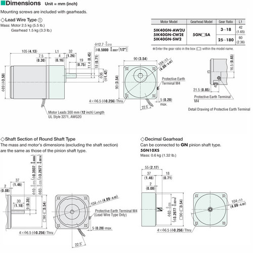 5IK40GN-AW2U / 5GN3.6SA - Dimensions