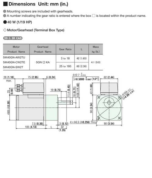 5IK40GN-AW2TU / 5GN60KA - Dimensions