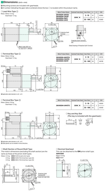 5IK40GN-AW2U / 5GN3.6K - Dimensions