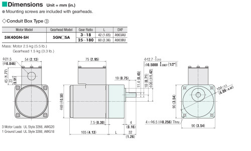 5IK40GN-SH / 5GN3.6SA - Dimensions