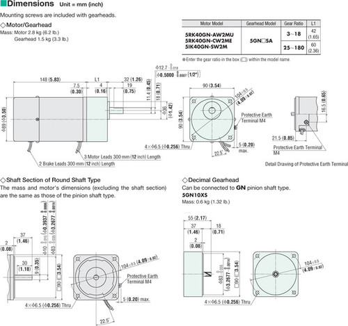 5IK40GN-SW2M / 5GN5SA - Dimensions